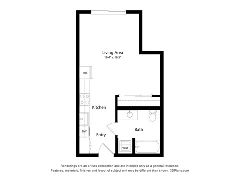 Floor plan for studio, 1 bath, 473 sqft